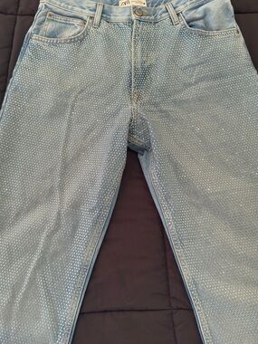 Zara Light Blue Rhinestone-Embellished Jeans